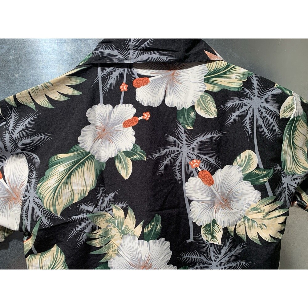 HAWAII HIBISCUS Golf Club Beach BLACK SHORT SLEEVE BUTTON UP Microfiber S MAKANI